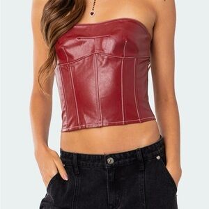 Red Faux Leather Corset Top